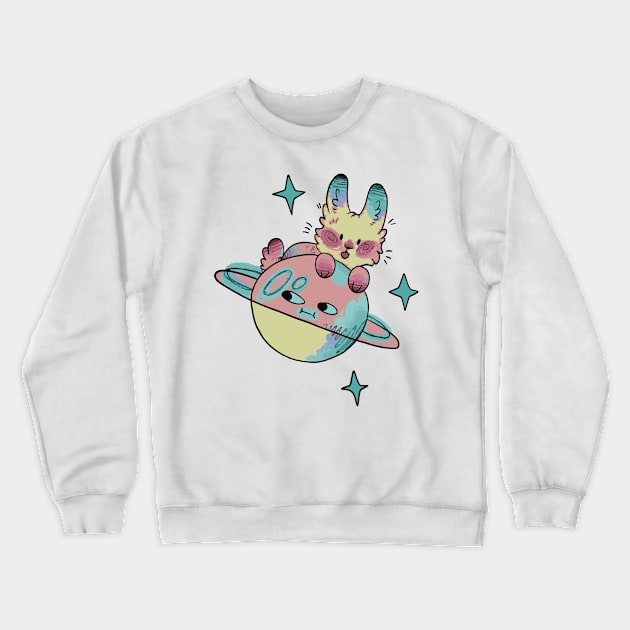 bunny with moon and stars Crewneck Sweatshirt by lazykitty